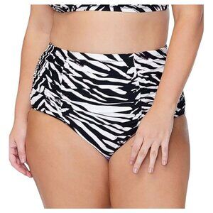 Raisins Curve Plus Size‎ 14W Costa Black Zebra Print Hi-Waist Swim Bottom NWT